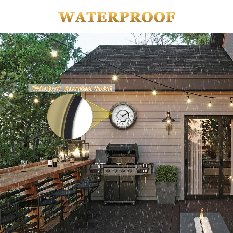 Pytha Sight Illuminated Large Metal Outdoor Clocks Waterproof 15 Inches with AI Auto Light Smart Sensor,Large Indoor Outdoor Wall Clocks with Thermometer & Hygrometer for Patio, Pool, Garden,Porch - Image 5