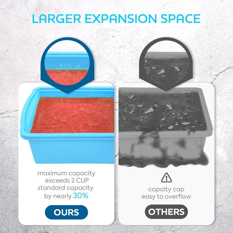 ZIP STANDING Silicone Freezer Trays with Lid,2-cup Soup Freezer Container large Ice Cube Molds with Reinforced Steel Ring Top for freezing Soup Sauce Broth Leftovers oven Dishwasher -Safe (red) - Image 3