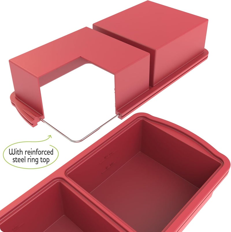 ZIP STANDING Silicone Freezer Trays with Lid,2-cup Soup Freezer Container large Ice Cube Molds with Reinforced Steel Ring Top for freezing Soup Sauce Broth Leftovers oven Dishwasher -Safe (red) - Image 2