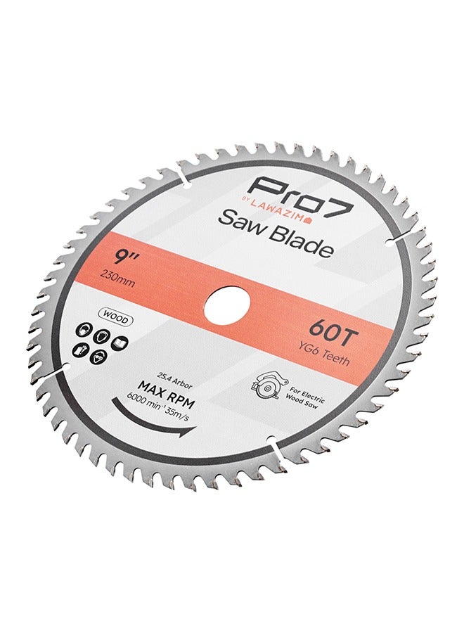 LAWAZIM Pro7 Circular Wood Saw Blade - 9inch, 60T - Tungsten Carbide-Tipped Wood Cutting Blade with Hardened Steel Body, 25.4mm Arbor, 6,000 RPM - for Hardwood, Softwood, Plywood, and DIY Woodworking - Image 3
