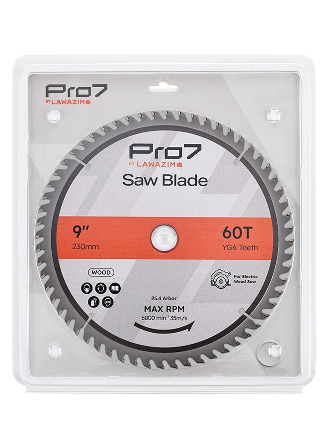 LAWAZIM Pro7 Circular Wood Saw Blade - 9inch, 60T - Tungsten Carbide-Tipped Wood Cutting Blade with Hardened Steel Body, 25.4mm Arbor, 6,000 RPM - for Hardwood, Softwood, Plywood, and DIY Woodworking - Image 5
