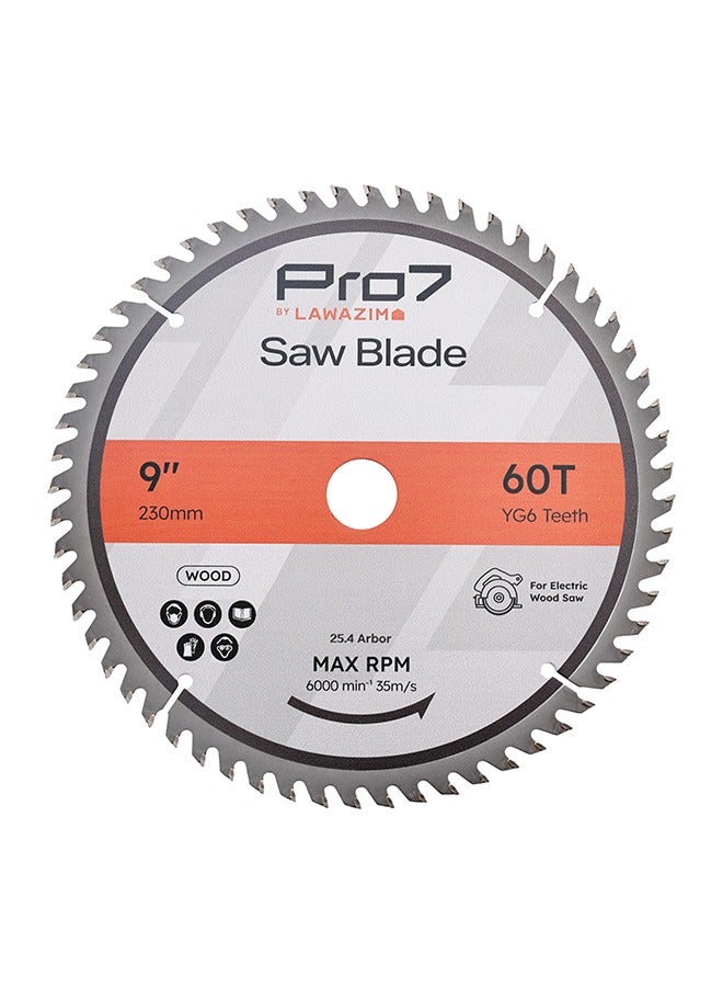 LAWAZIM Pro7 Circular Wood Saw Blade - 9inch, 60T - Tungsten Carbide-Tipped Wood Cutting Blade with Hardened Steel Body, 25.4mm Arbor, 6,000 RPM - for Hardwood, Softwood, Plywood, and DIY Woodworking - Image 1
