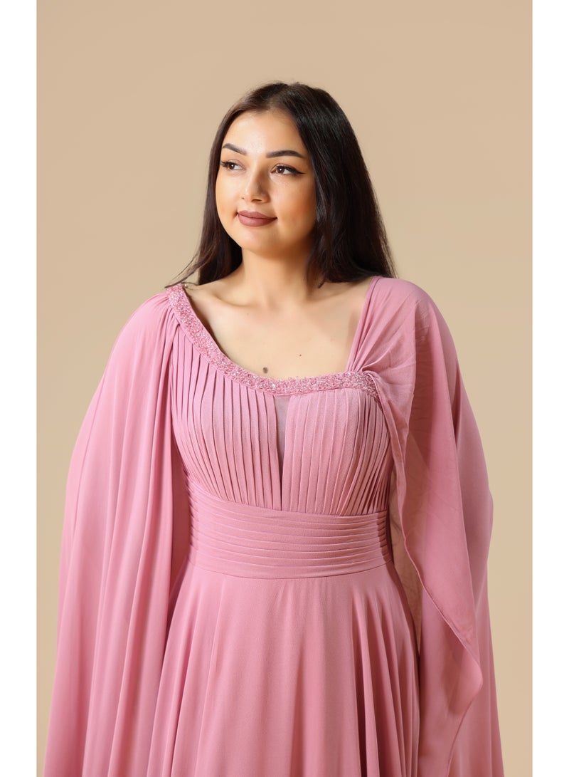 FAIZ COUTURE Elegant Pink One-Shoulder Cape Evening Gown - Image 4