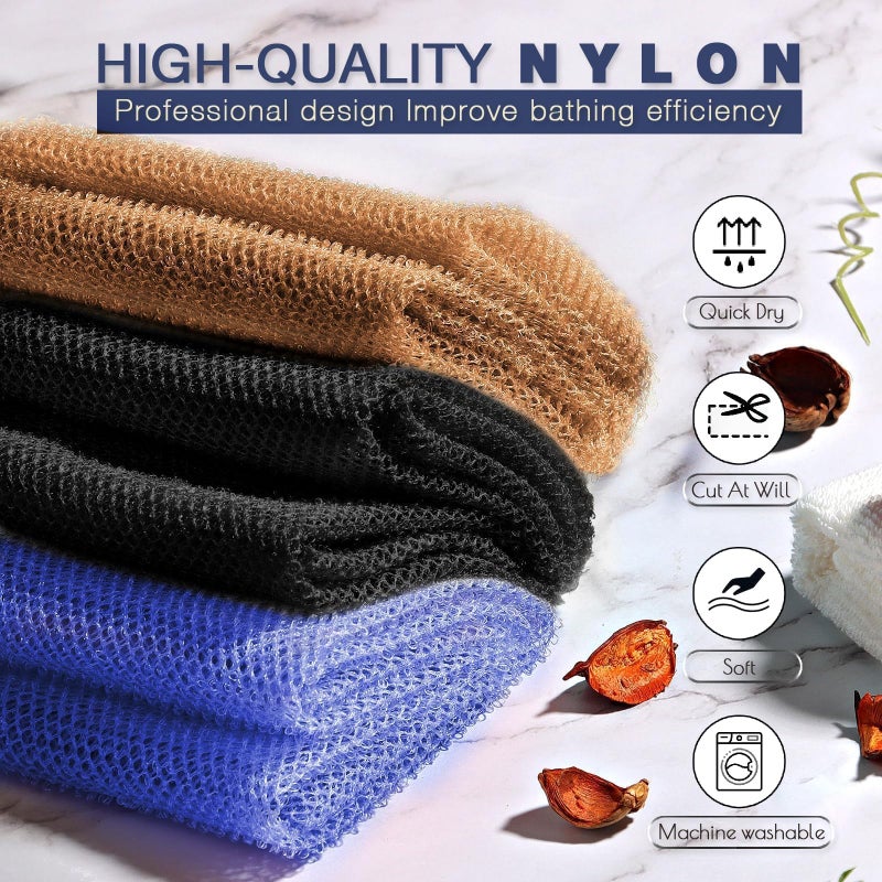 UJFQBH 3 Pieces African Bath Sponge African Net Long Net Bath Sponge Exfoliating Shower Body Scrubber Back Scrubber Skin Smoother,Great for Daily Use (Blackã€Blueã€Brown) - Image 4
