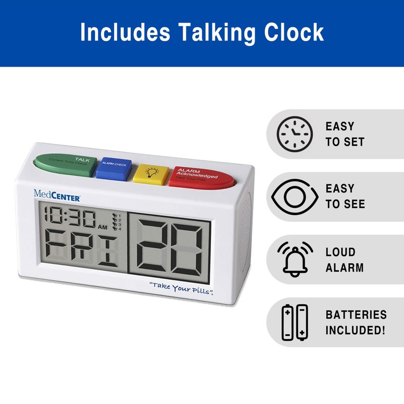 MedCenter 31-Day HSA/FSA Monthly Pill Organizer System with Talking Reminder Clock, Travel Pouch & Tweezers â€“ 4 Daily Dose Compartments â€“ Ideal Medication Organizer for Seniors & Low Vision Users - Image 5