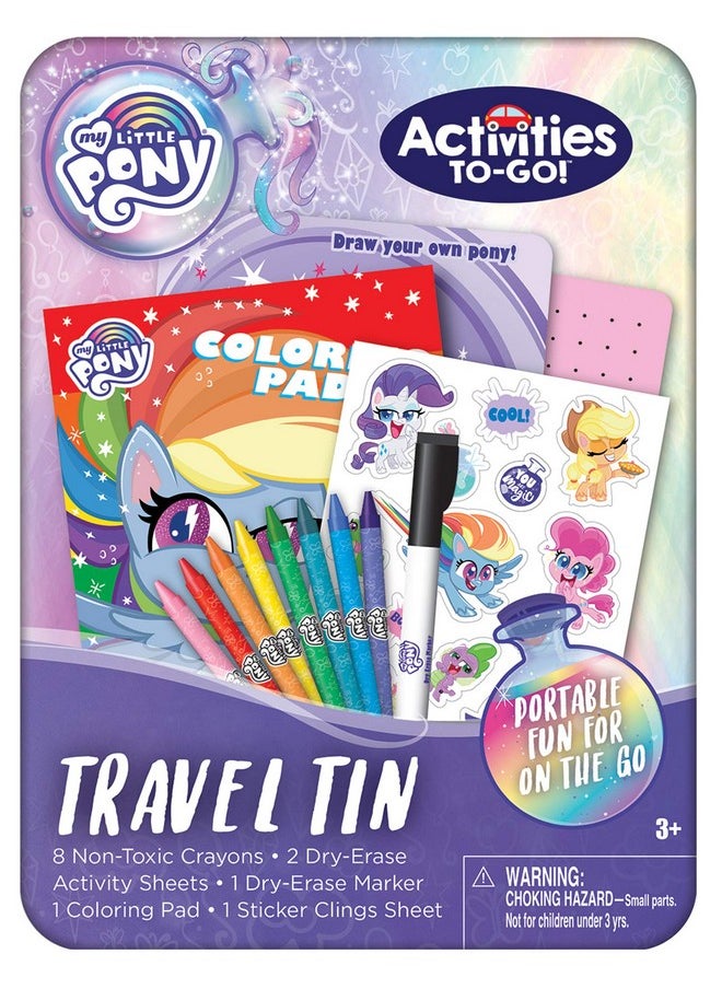 Leap Year Publishing - My Little Pony Activities Togo Travel Tin Art Set Includes 8 Crayons 2 Dry Erase Activities With 1 Dry Erase Marker 1 Coloring Pad And 1 Sheet Of Repositionable Sticker Clings - Image 1