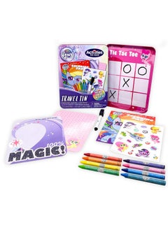 My Little Pony Activities Togo Travel Tin Art Set Includes 8 Crayons 2 Dry Erase Activities With 1 Dry Erase Marker 1 Coloring Pad And 1 Sheet Of Repositionable Sticker Clings