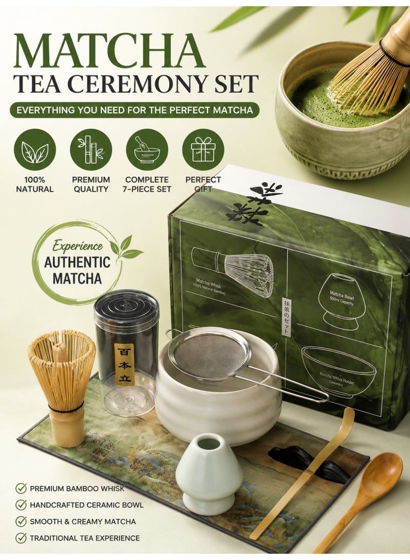 MATCHA 7-Piece Matcha Tea Ceremony Set with Whisk, Bowl, Spoon, and Preparation Tools Kit - Image 1