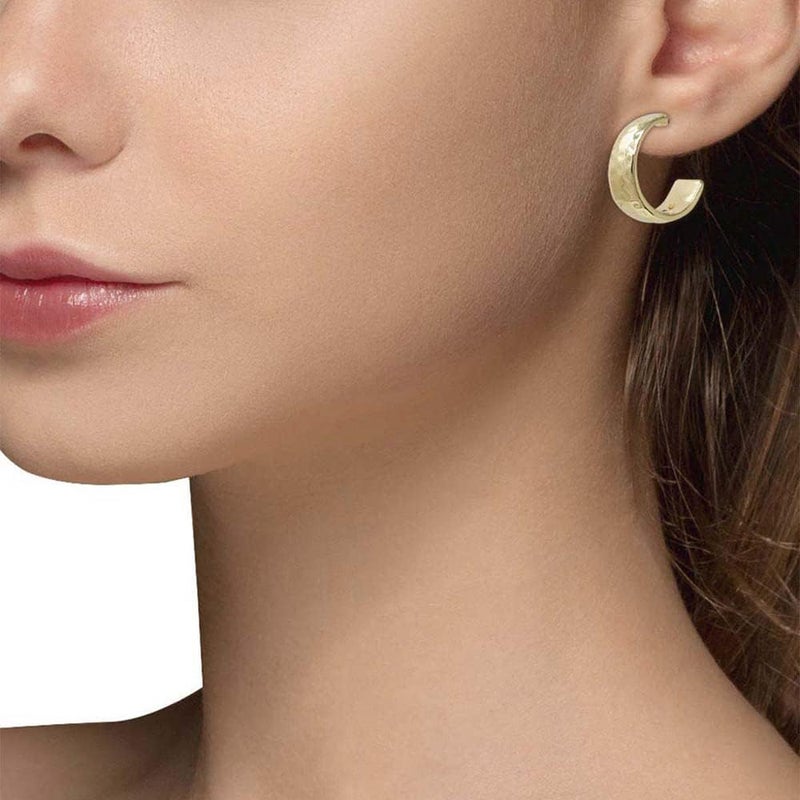 NINE WEST Women's Polished Gold Tone Hammered Hoop Earrings - Image 3
