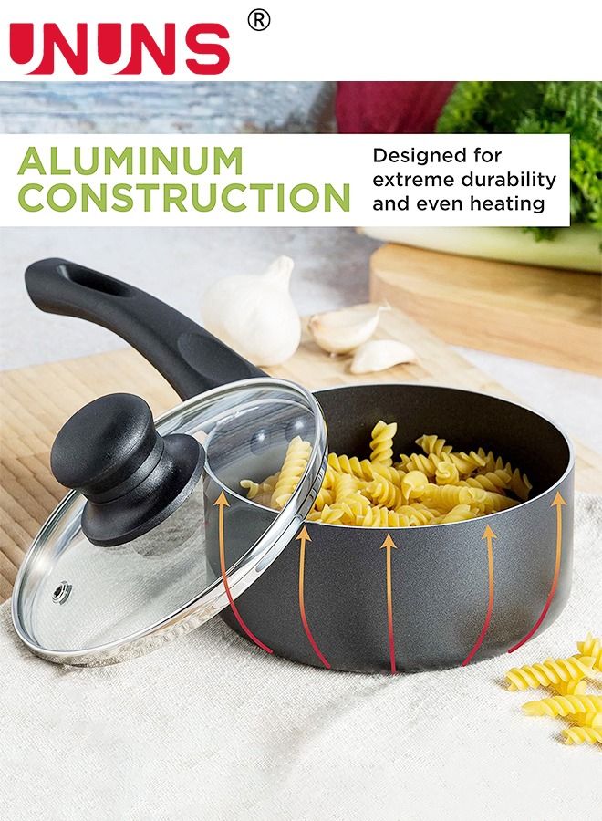 UNUNS 13 Pieces Cookware Aluminum  Set Pots and Pans Set PFAS-Free Dishwasher Safe Nonstick Kitchenware Set with Frying Pan Saucepan Saute Pan Cooking Utensils with Kitchen Tools Black - Image 2