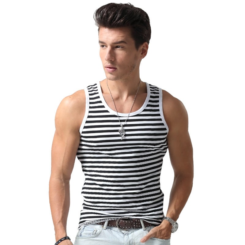 Selling Personalized Striped Vest For Men, Elastic Tight-Fitting Sports Sweat-Absorbent Outer Wear, Summer Trendy Cheap Price - Image 5