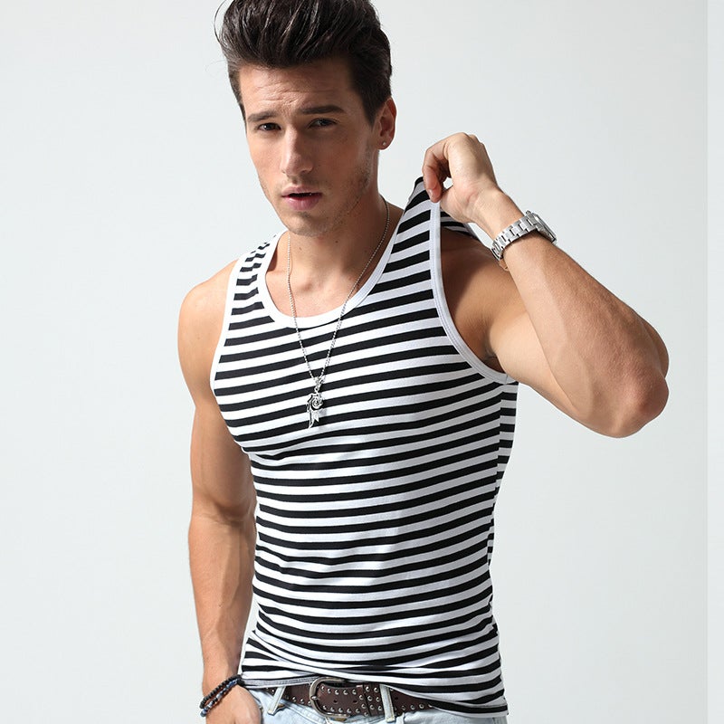 Selling Personalized Striped Vest For Men, Elastic Tight-Fitting Sports Sweat-Absorbent Outer Wear, Summer Trendy Cheap Price - Image 1