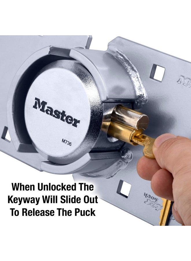 Master Lock Master Lock Chrome Puck Lock, Heavy Duty Hidden Shackle Lock and Hasp, Solid Steel Lock for Trucks, Trailers, or Vans, M736XKAD  - Image 3