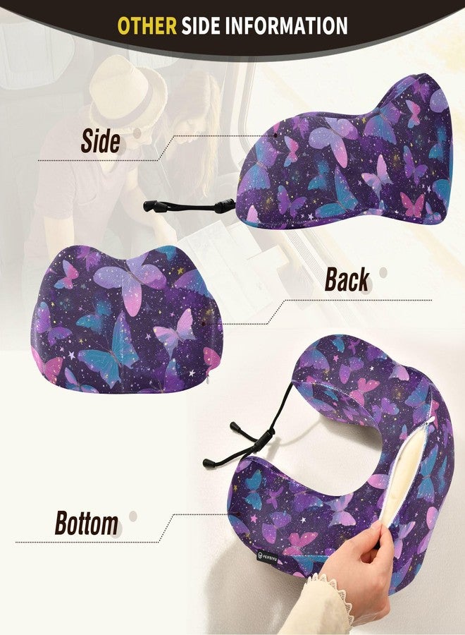 Wusikd Travel Pillow Colored Butterflies Memory Foam Purple Neck Pillow for Traveling Sleep, Long Flight Rest, Office Break, Airplane Car Head Shoulder Back Support - Image 4