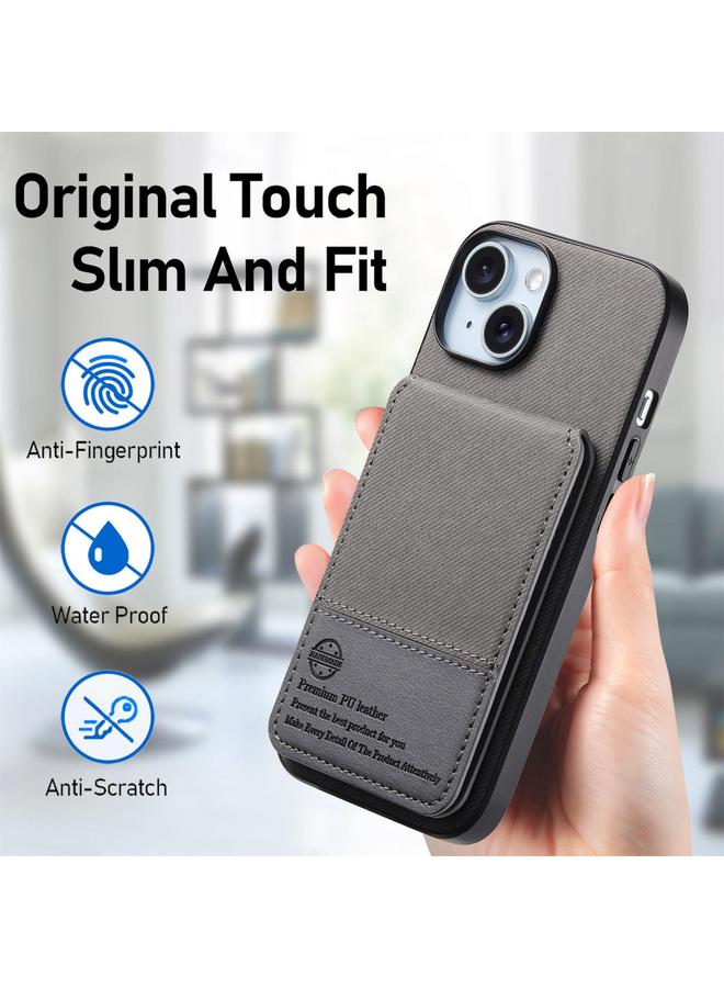 S-TOP Case For iPhone 15 Twill Fabric Leather Vertical Flip RFID Card Bag Phone Case - Image 5