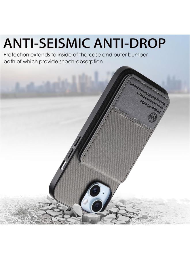 S-TOP Case For iPhone 15 Twill Fabric Leather Vertical Flip RFID Card Bag Phone Case - Image 4