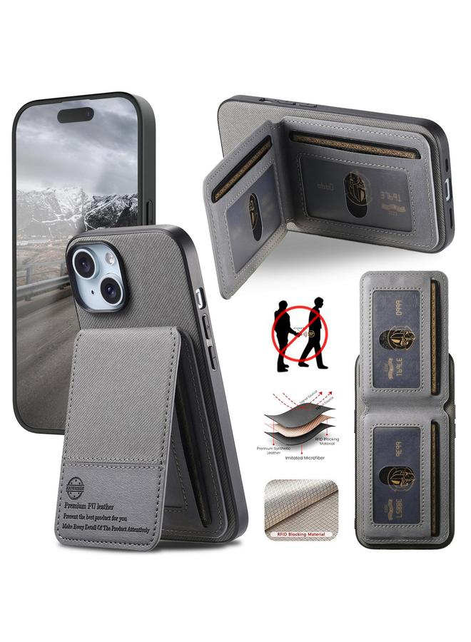 S-TOP Case For iPhone 15 Twill Fabric Leather Vertical Flip RFID Card Bag Phone Case - Image 1