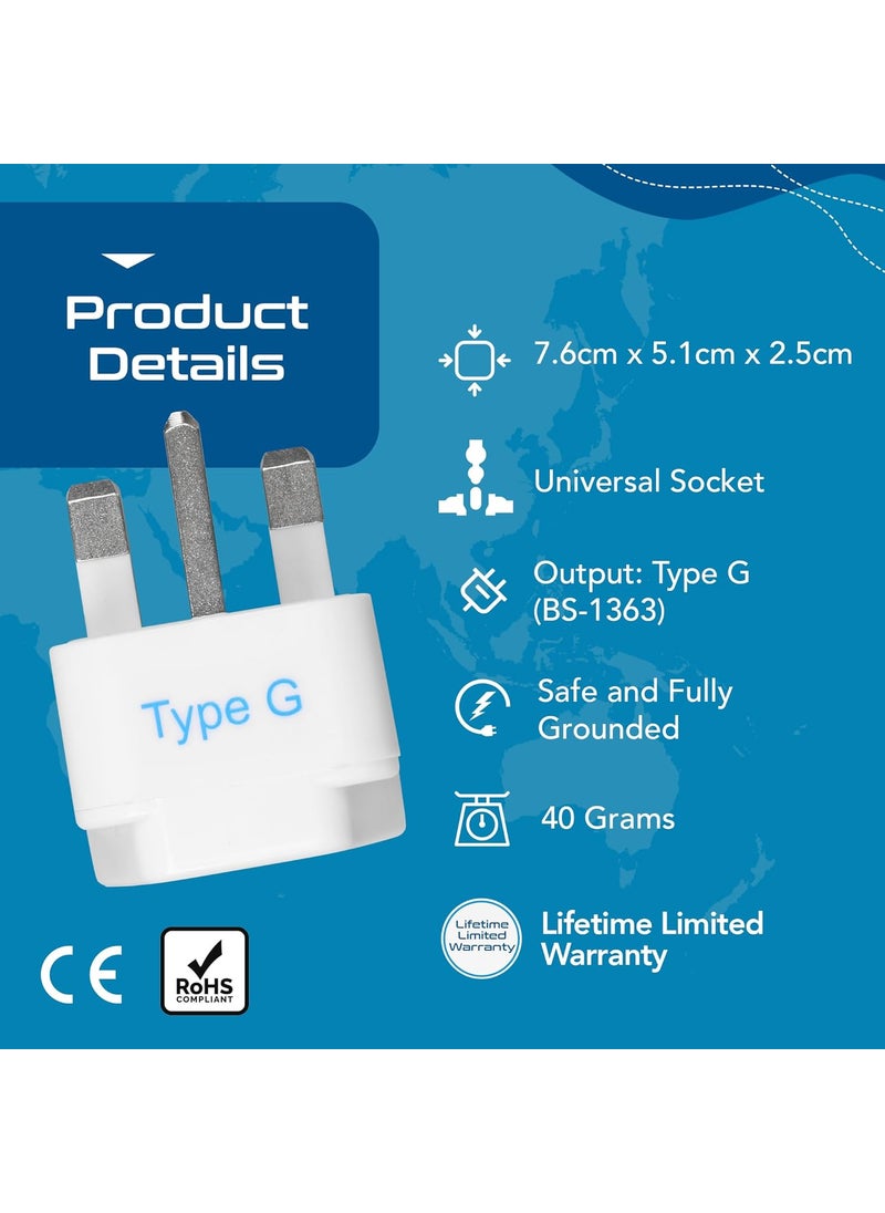 Ceptics Ceptics Travel Adapter India to UK Adapter 3 in 1 Plug Adapter with 1 USB 1 USBC Singapore Travel Adapter G Type Plug Socket UK Adapter for Indian Pins for Laptops Phones CERoHS White 1pc  - Image 5
