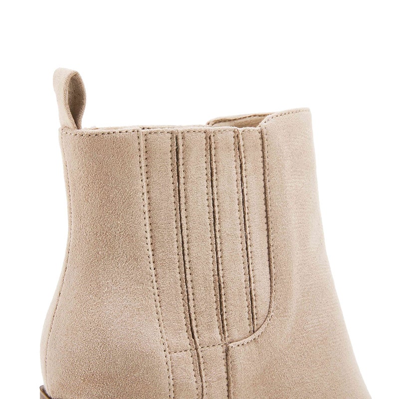 Coutgo Womens Slip on Booties Chunky Stacked Mid Heel Leather Pointed Toe Elastic Side Fashion Western Ankle Boots - Image 4