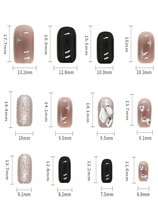 Vezocim Press on Nails Short Square Length, 24Pcs Coffin Full Cover Reusable False Nails with Adhesive Tabs, Glue on Nails with Rhinestone Designs, Artificial Fingernails Acrylic Glitter Fake Nails for Women - Image 3