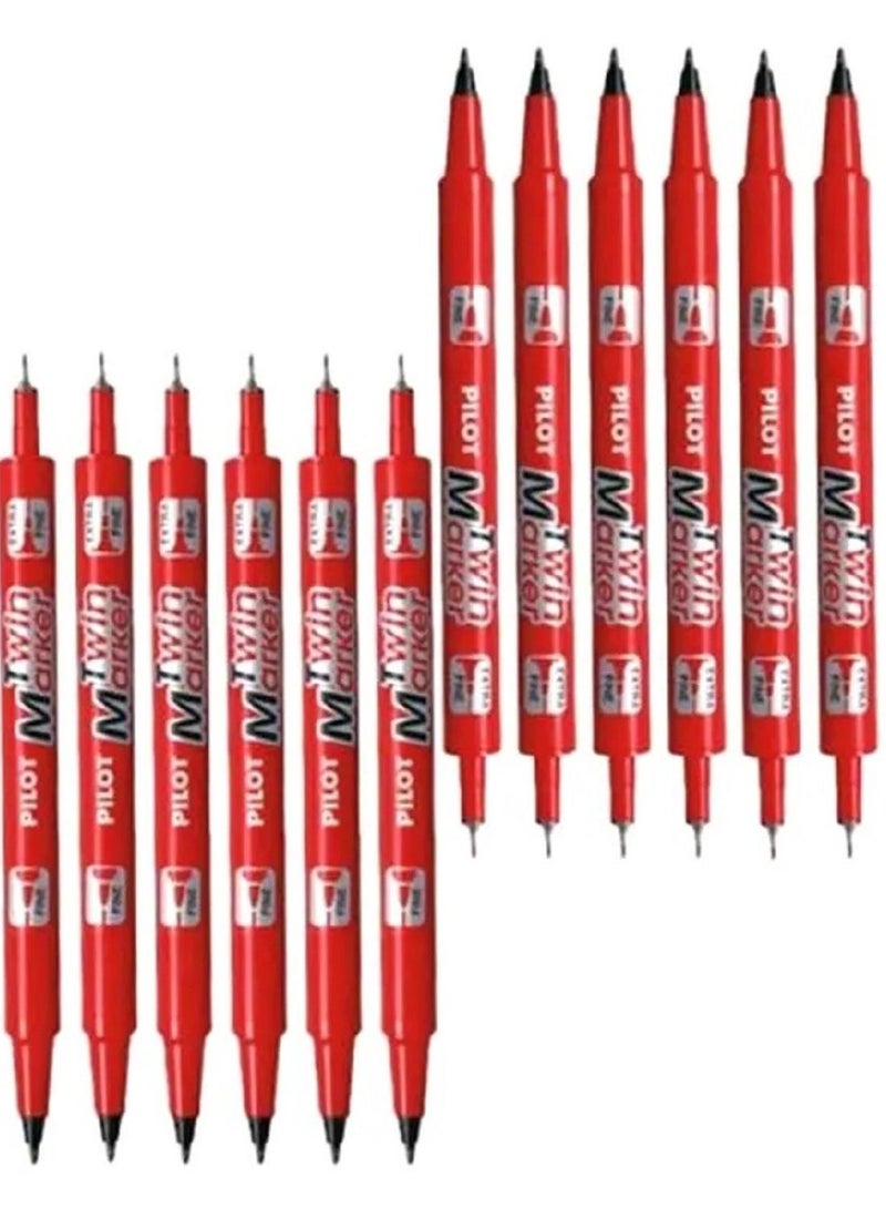 PILOT علامة بيلوت توين مزدوجة الجوانب رفيعة حمراء عبوة من 12 قطعة - Image 3