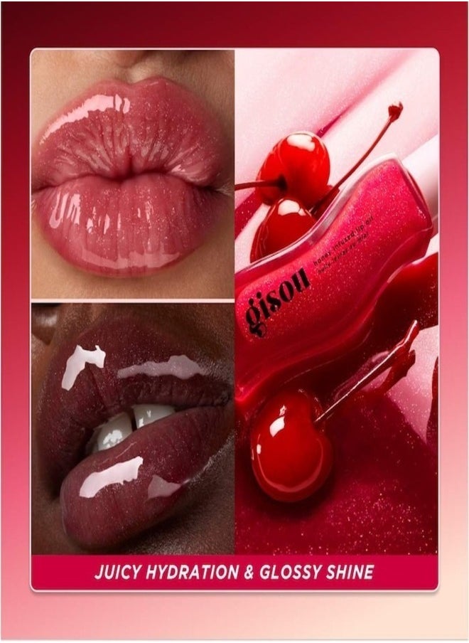Gisou Gisou Honey Infused Hydrating Lip Oil Cherry On The Cake | Sheer Pinky Red Shimmer, Nourishing & Moisturizing - 0.27 oz / 8ml  - Image 2