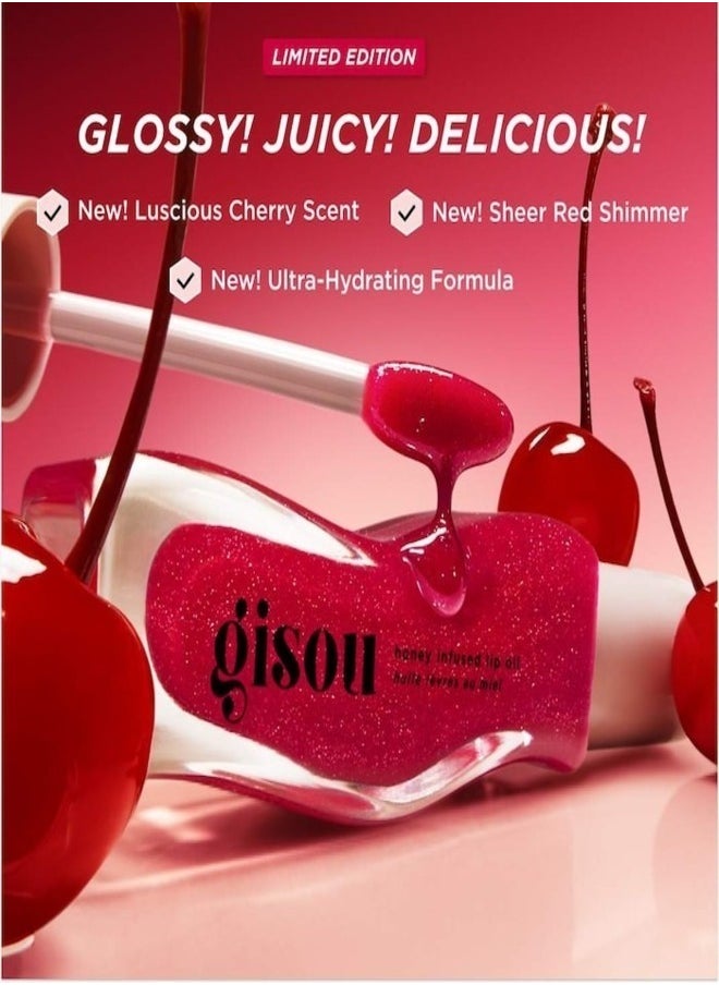 Gisou Gisou Honey Infused Hydrating Lip Oil Cherry On The Cake | Sheer Pinky Red Shimmer, Nourishing & Moisturizing - 0.27 oz / 8ml  - Image 3
