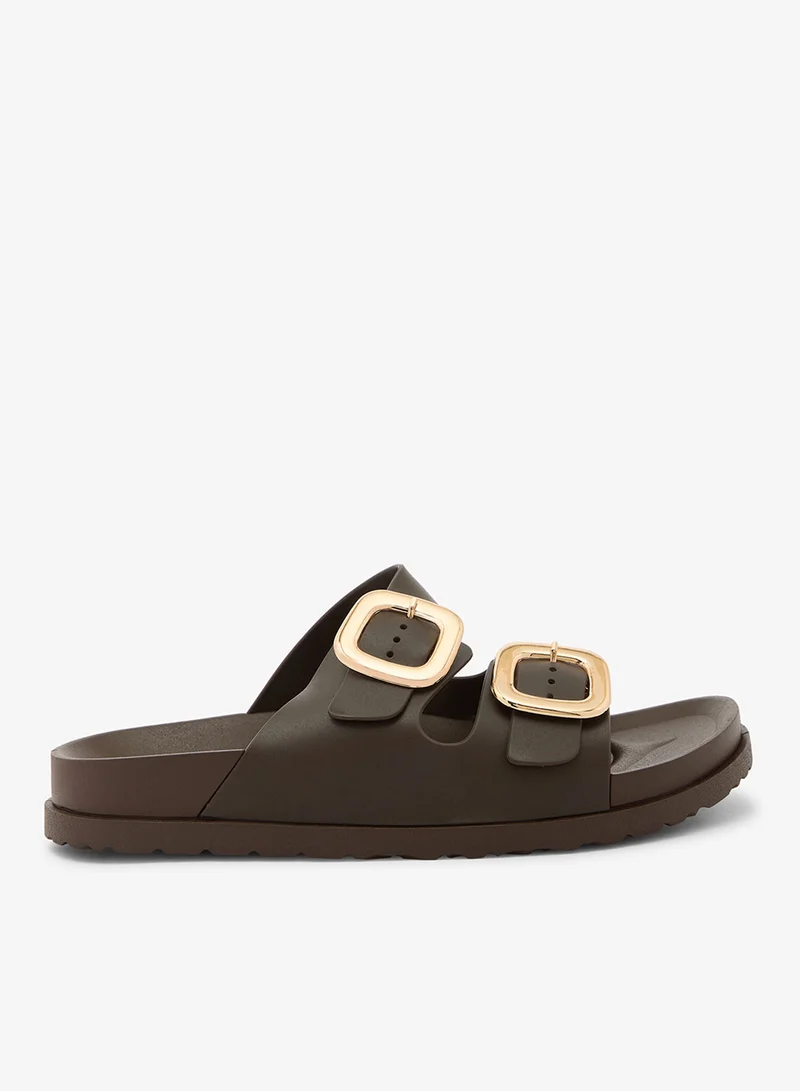 London Rebel Astra Buckle Detail Flat Sandals