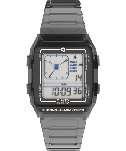 TIMEX ساعة تيمكس للجنسين Q LCA 35 مم - حزام رمادي بقرص رقمي وحالة رمادية - Image 5