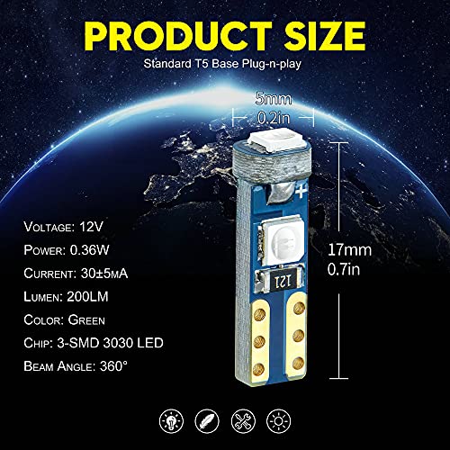 DODOFUN Green T5 37 74 LED Bulb with Twist Lock Socket PC74 PC37 Dashboard Instrument Panel Gauge Cluster Light Pack of 10 - Image 2