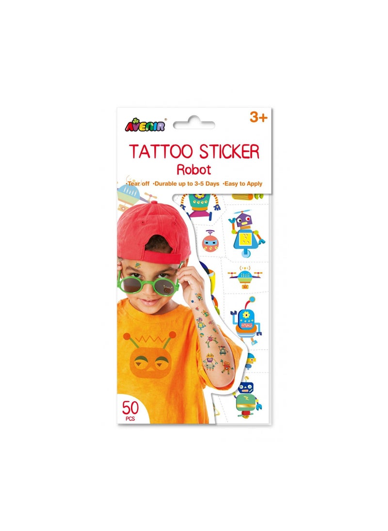 Avenir Avenir Tattoo Sticker - Robot | 50pc Set of Temporary Tattoos - High-Quality Water-Based Ink - Safe and Easy to Apply and Remove - Lasts 3-5 Days for Kids 3+  - Image 1