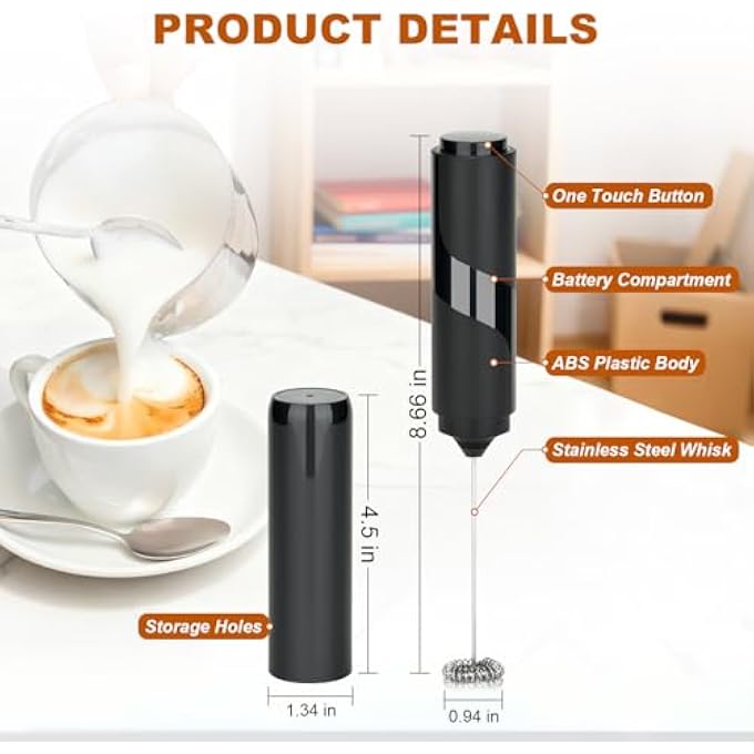 Unity Handheld Milk Frother BatteryOperated Coffee Frother Wand With Storage Tube - Image 5