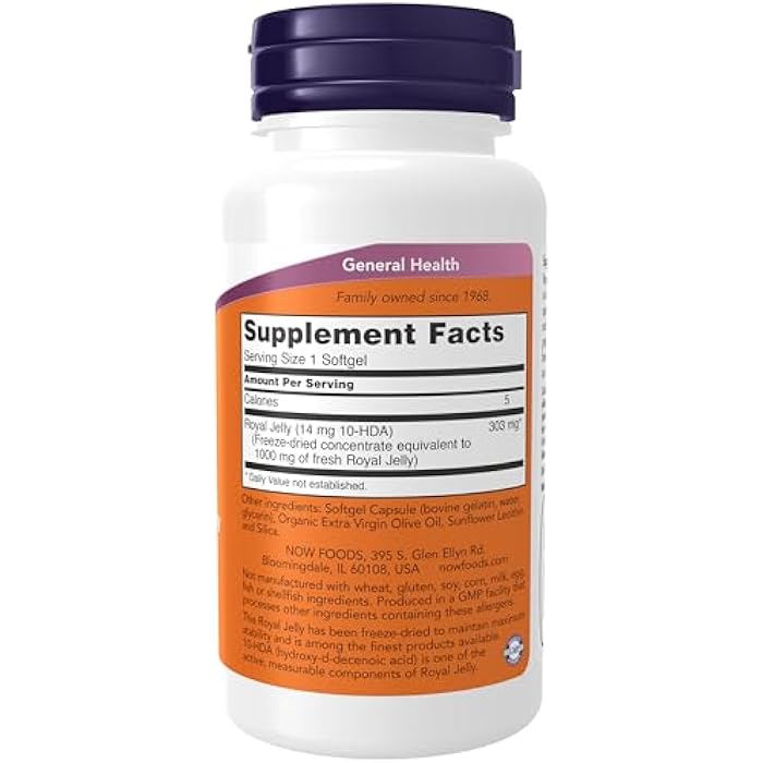 now Supplements, Royal Jelly 1000 mg with 10-HDA (Hydroxy-D-Decenoic Acid), 60 Softgels - Image 2