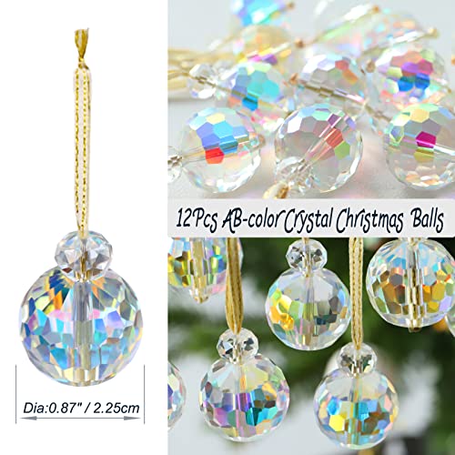 LÈFERS 12 Pcs Crystal Glass Christmas Balls Ornaments, 0.87" Mini AB Color Prism Ball Christmas Tree Decorations, Hanging Crystal Ornament Clearance for Xmas Wedding Party Home Decor(AB) - Image 2