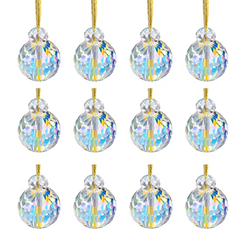 LÈFERS 12 Pcs Crystal Glass Christmas Balls Ornaments, 0.87" Mini AB Color Prism Ball Christmas Tree Decorations, Hanging Crystal Ornament Clearance for Xmas Wedding Party Home Decor(AB) - Image 1