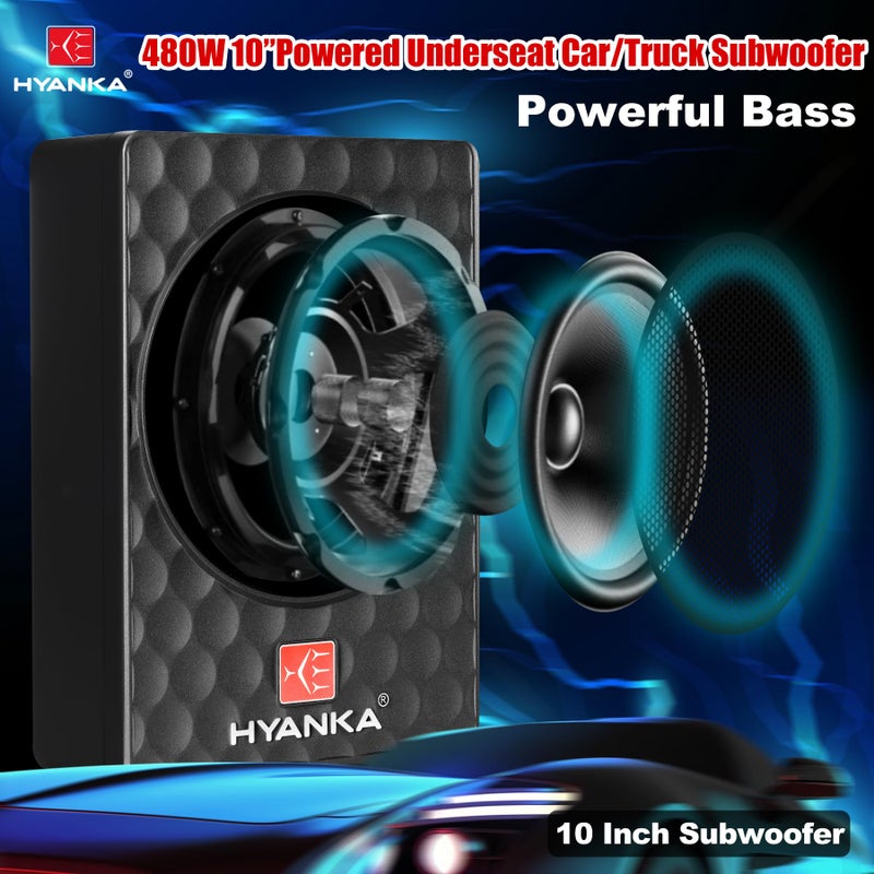H YANKA سماعة سوب ووفر تحت المقعد H YANKA SODA-10ASW 480W أقصى طاقة (120W RMS) بحجم 10 إنش مع مضخم مدمج، سوب ووفر نحيف مزود بالطاقة للسيارة/الشاحنة/جيب - Image 2