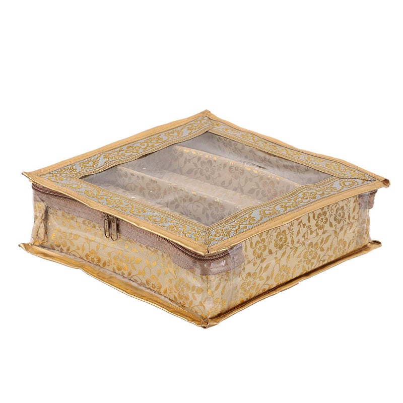 Kuber Industries Brocade Hardboard 2 Pieces Three Rod Bangle Box (Gold)-CTKTC21167 - Image 3