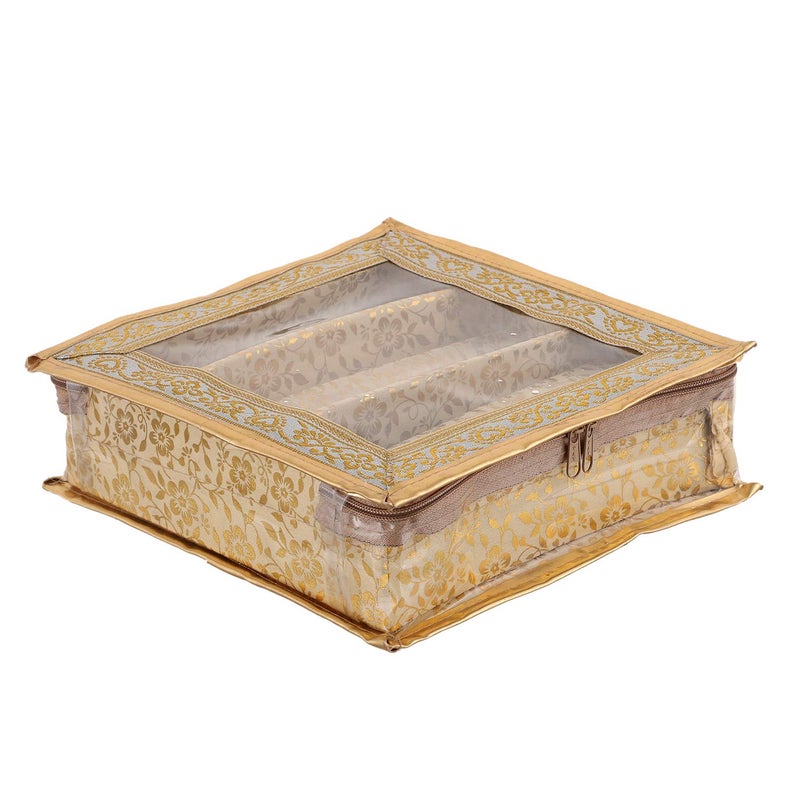 Kuber Industries Brocade Hardboard 2 Pieces Three Rod Bangle Box (Gold)-CTKTC21167 - Image 4