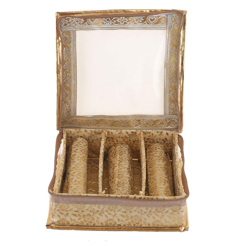 Kuber Industries Brocade Hardboard 2 Pieces Three Rod Bangle Box (Gold)-CTKTC21167 - Image 5