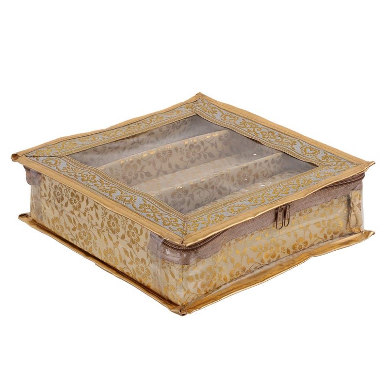 Kuber Industries Brocade Hardboard 2 Pieces Three Rod Bangle Box (Gold)-CTKTC21167 - Image 2
