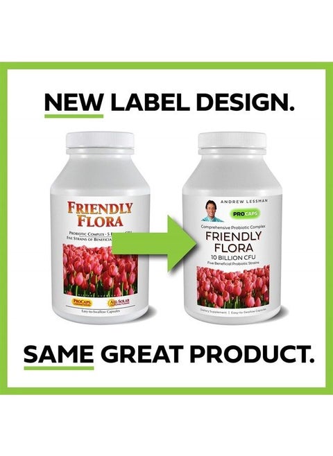 Friendly Flora Probiotic 90 Capsules – 10 Billion CFU, Comprehensive Blend of Five Probiotic Strains, Powerful Immune and Digestive Support. Probiotics for Women or Men