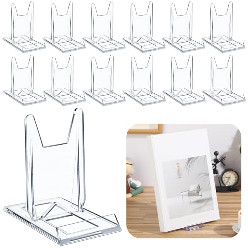 Memorywuu 12 Pack Acrylic Book Stand for Display Adjustable Clear Display Holder Easel Collector Stand for Home Office Back to School Comic Album CD Magazine Postcard Artworks (4.2 x 4.3 x 2.35 Inch) - Image 1