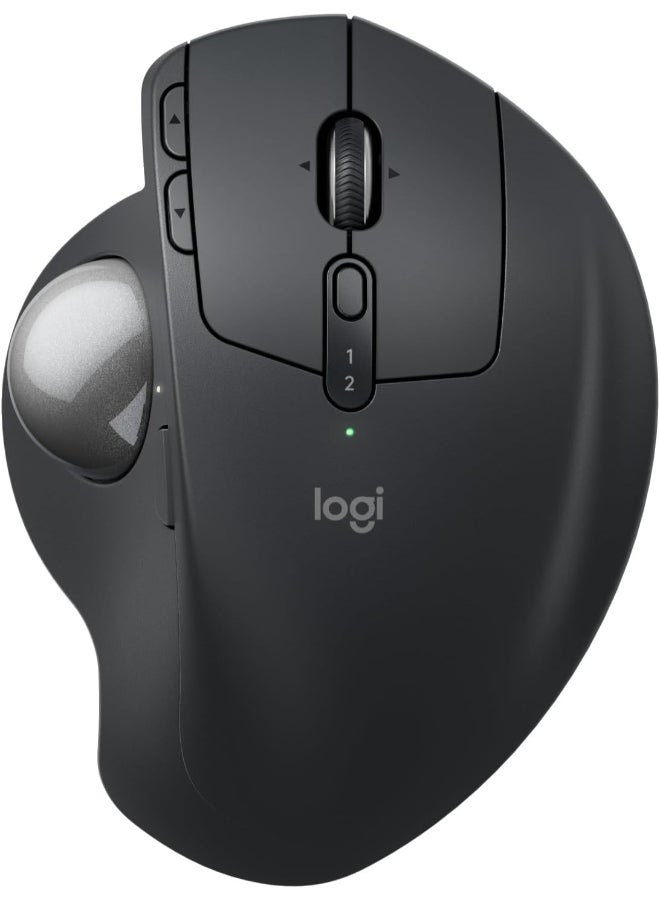 MX Ergo S Advanced Wireless Trackball Mouse, USB-C Rechargeable Wireless Ergonomic Mouse With Bluetooth and Encrypted Dongle, 6 Programmable Buttons, for PC/Mac- Graphite Black