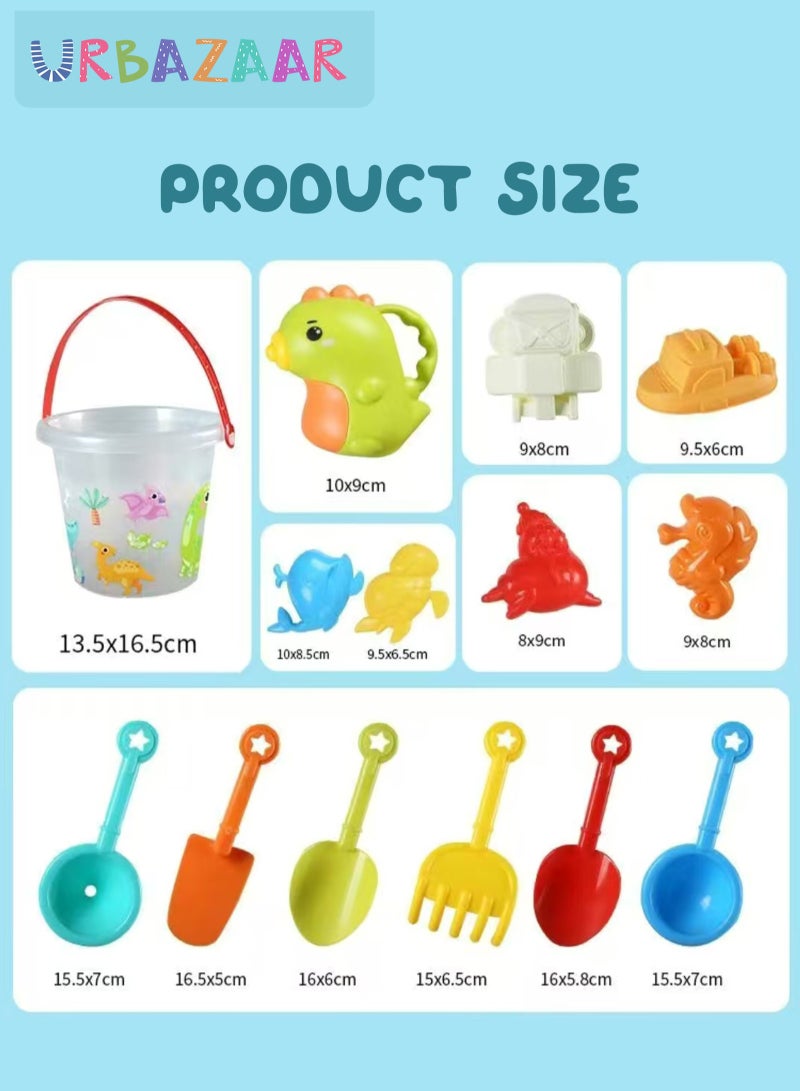 URbazaar Beach Sand Toy Set, with Mesh Bag, Transparent Sand Bucket, Model Toys, Shovel, Rake, Outdoor Beach Toy Kit for Kids, Toddlers, Boys and Girls (14 Pieces) - Image 2