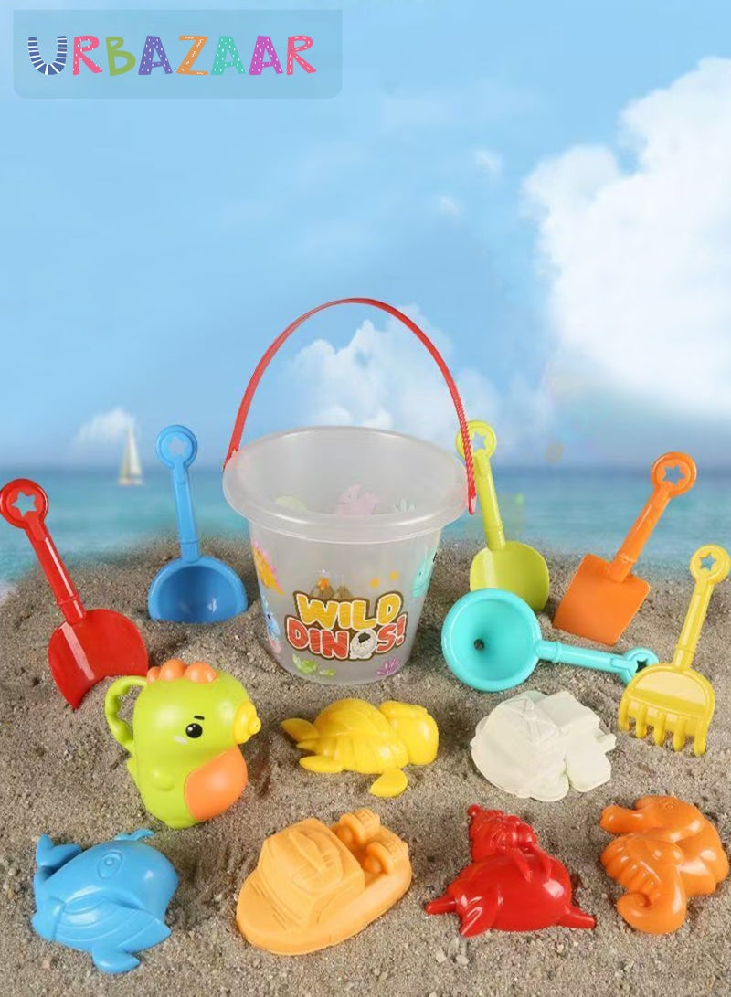 URbazaar Beach Sand Toy Set, with Mesh Bag, Transparent Sand Bucket, Model Toys, Shovel, Rake, Outdoor Beach Toy Kit for Kids, Toddlers, Boys and Girls (14 Pieces) - Image 4