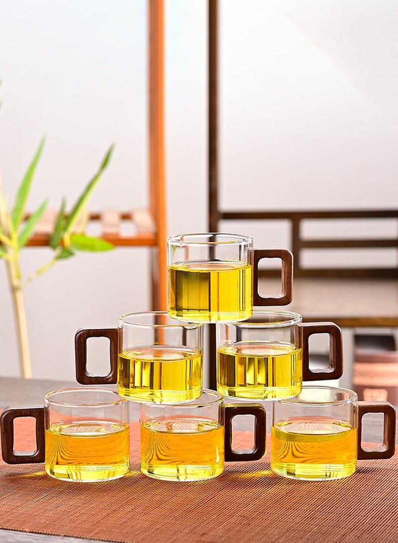 6 - Pack Transparent 110Ml High Borosilicate Glass Coffee Cups With Wooden Handles – Round Design For Coffee & Tea Enthusiasts - Image 3