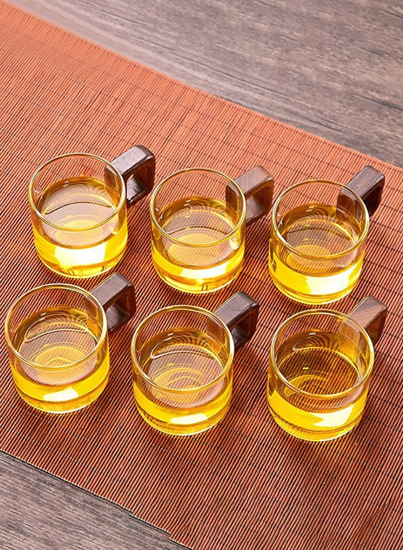 6 - Pack Transparent 110Ml High Borosilicate Glass Coffee Cups With Wooden Handles – Round Design For Coffee & Tea Enthusiasts - Image 1