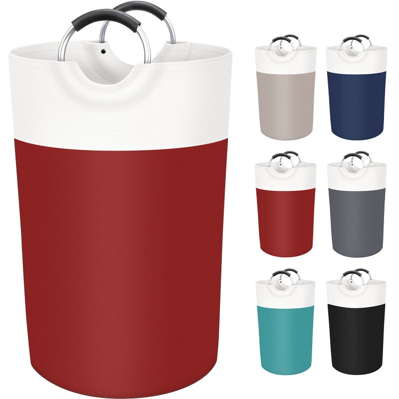 BlissTotes 115L Laundry Basket Freestanding Laundry Hamper Collapsible Dirty Clothes Hamper Waterproof Fabric with Foam Protected Aluminum Handles for College Dorm Family Red