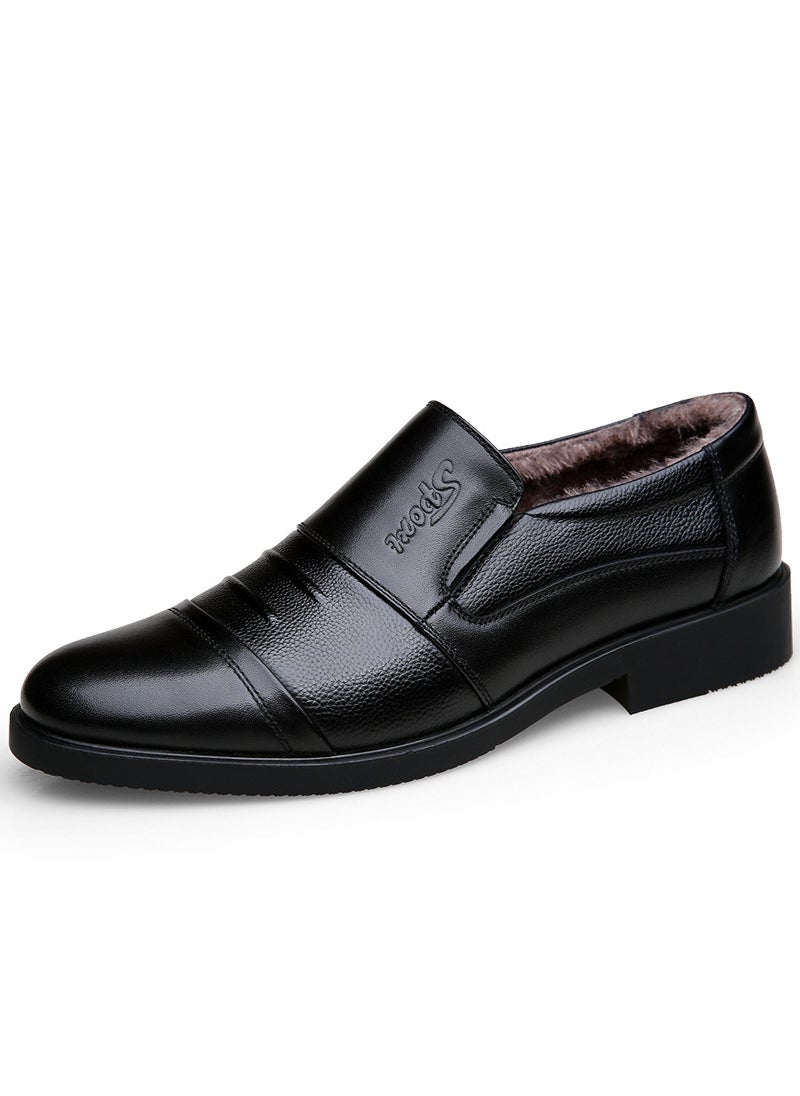 Generic Warmth Business Mens Leather Shoes Cotton Lined Low Cut Casual Footwears Rubber Soled Boots for Autumn And Winter Seasons 0598 Leg Shoes Black 