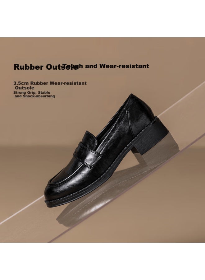 Zhr Women's Single Shoes, New Academic Style Leather Shoes, Women's Uniform Thick Heel Loafers, Slip-on Women's Shoes Jf150, Black, Size 38 - Image 3